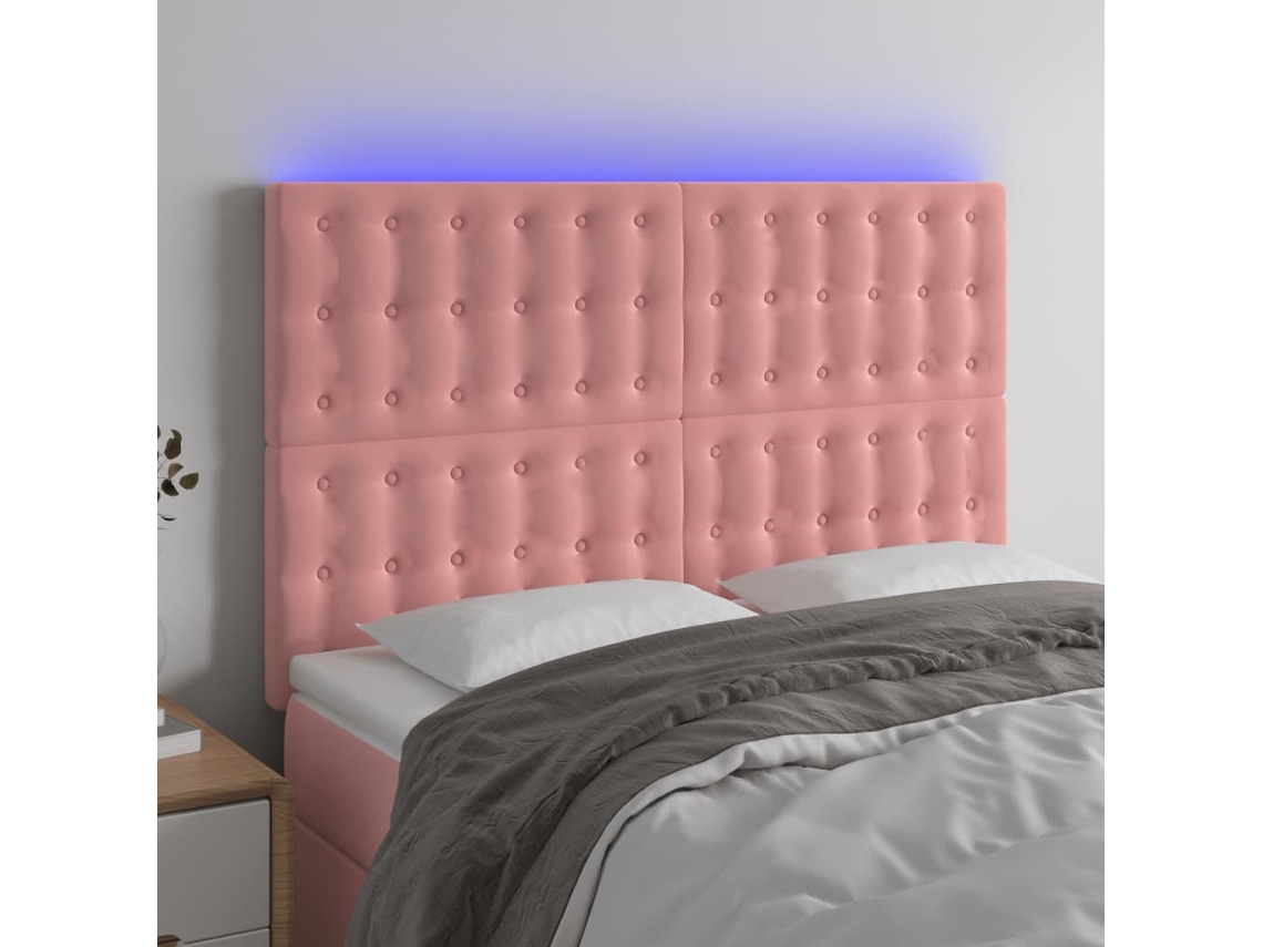 Vidaxl Cabeceira De Cama C/ Luzes Led Veludo 144x5x118/128 Cm Rosa