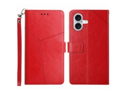Capa De Couro Sintético Com Linhas Em Y Para Iphone 16 Com Alça De Pulso