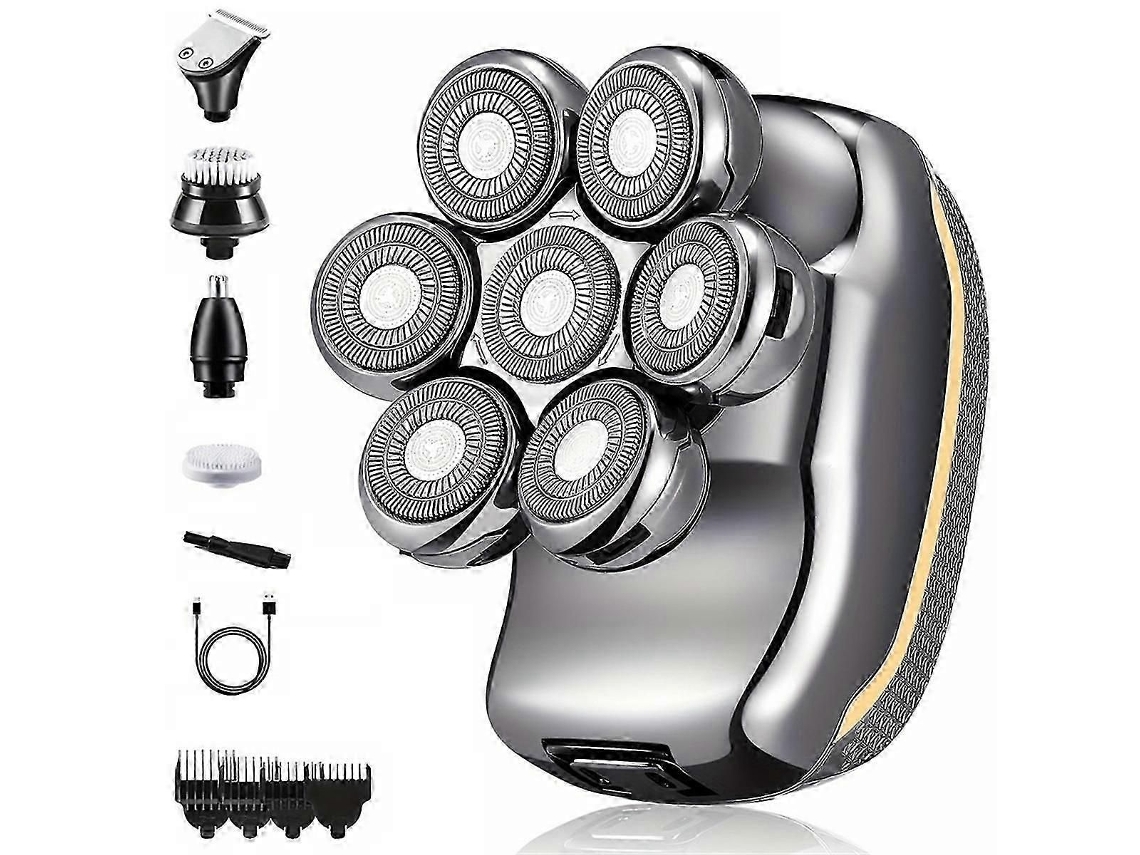 6-em-1 Cabeças Elétricas Para Homens Barbeador Recarregável Sem Fio Para Homem Careca Impermeável Molhado D