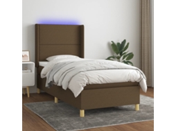 Vidaxl Cama Box Spring C/ Colchão/led 90x190 Cm Tecido Castanho-escuro