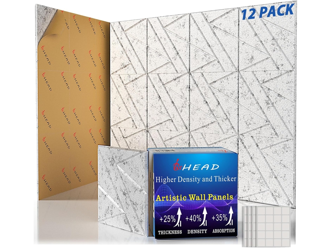 Pacote com 12 Painéis Acústicos Autoadesivos e Absorventes de Som, Feitos de Espuma de Alta Densidade 30,5 X 1 SFUSHOS
