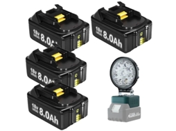 Bateria para ferramenta elétrica, capacidade de 8000 mAh, compatível com BL1830, 4 baterias de 8 Ah, 1 luz de trabalho OEM
