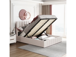 Cama Casal Veludo Creme 140x200 Cm, Hidráulica, Cabeceira Ajustável