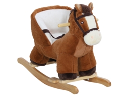 Cavalo De Balanço Infantil, Bola Fofinha Com Som E Base De Madeira Para 18-36 Meses, Acabamento Marrom.