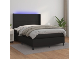 Cama Box Spring C/ Colchão/led 140x200cm Couro Artificial Preto