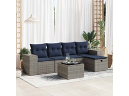 Vidaxl 6 Pcs Conjunto Sofás De Jardim Com Almofadões Vime Cinzento