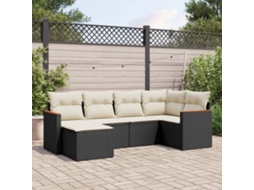 Jogo de Sofá Jardim 6 Peças C/ Almofadões Vime Pe Preto Dkd Home Decor