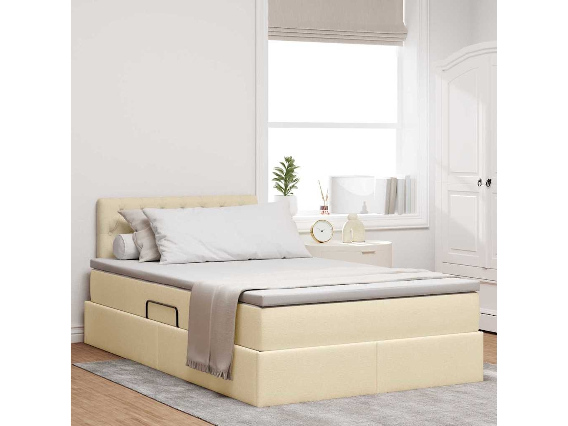 Vidaxl Cama De Armazenamento Led Com Colchão Creme 120 X 200 Cm Tecido