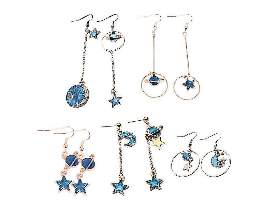 Brincos Assimétricos De Estrela E Lua, 5 Pares, Para Mulheres