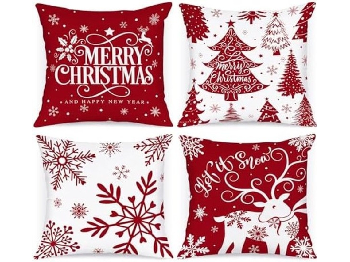 Set Van 4 Kerstkussenslopen 45x45 Cm - Feestelijk Printdesign