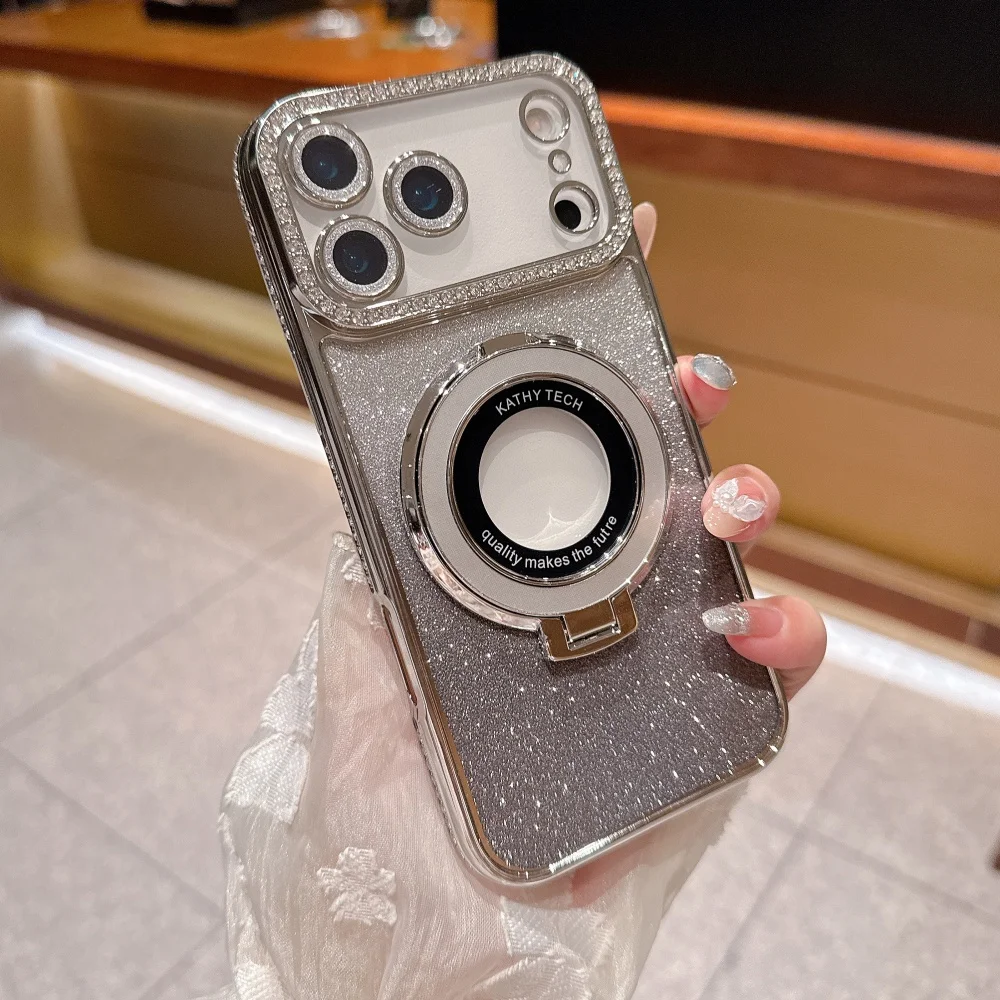 (prateado, Iphone 14 Plus) Capa De Celular De Alta Qualidade Com Strass Brilhantes E Suporte Magnético Para Carregamento Sem Fio.