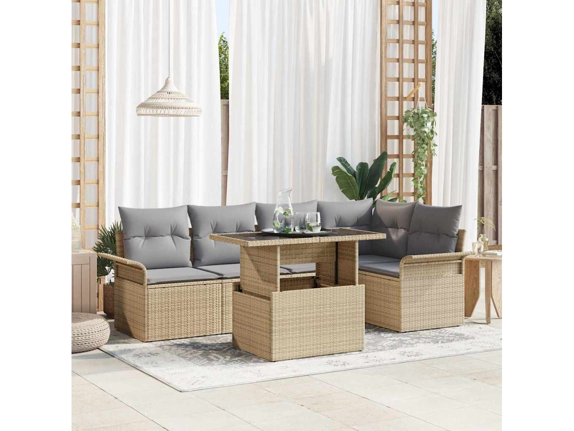Vidaxl Conjunto De Sofá De Jardim 6 Unid. Bege Vime Pe