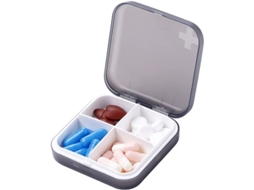 Organizador de Pílulas Portátil Pequeno para Bolsa Ou Bolso com 4 Compartimentos Cinza