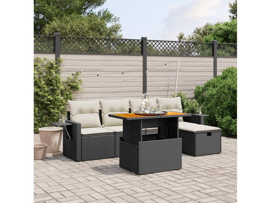 Vidaxl 6 Pcs Conjunto Sofás De Jardim C/ Almofadões Vime Pe Preto