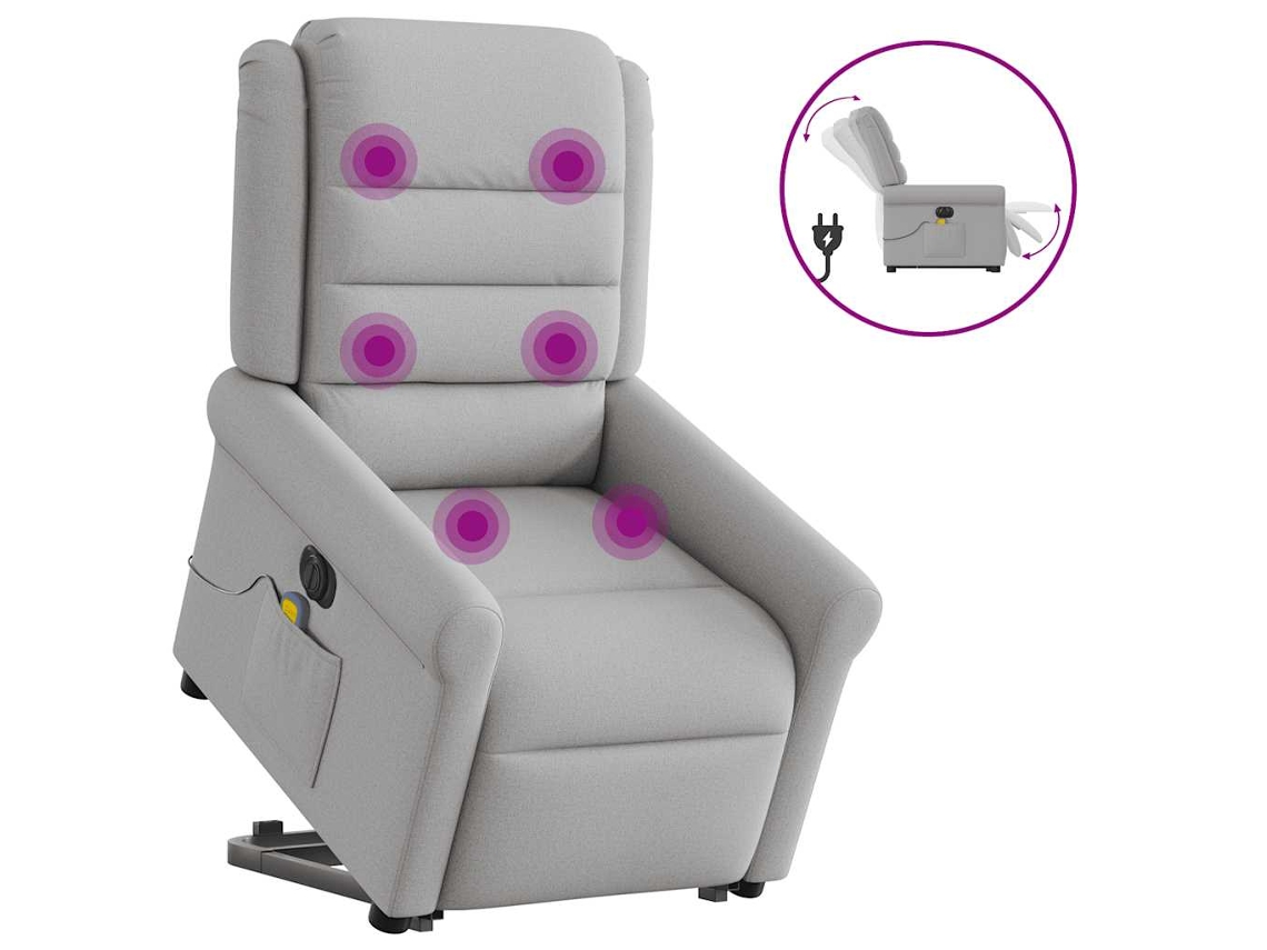 Vidaxl Poltrona Elétrica Elevatória Massagens Tecido Cinzento-nublado