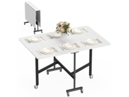 Mesa Dobrável Móvel com 6 Rodas e Freios. Mesa de Jantar Dobrável para Espaços Pequenos. Branco Ge