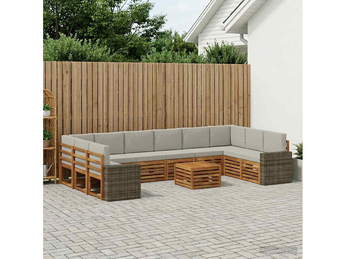 Vidaxl Conjunto De Sofás Para Exterior 11 Pcs Natural E Cinzento-claro