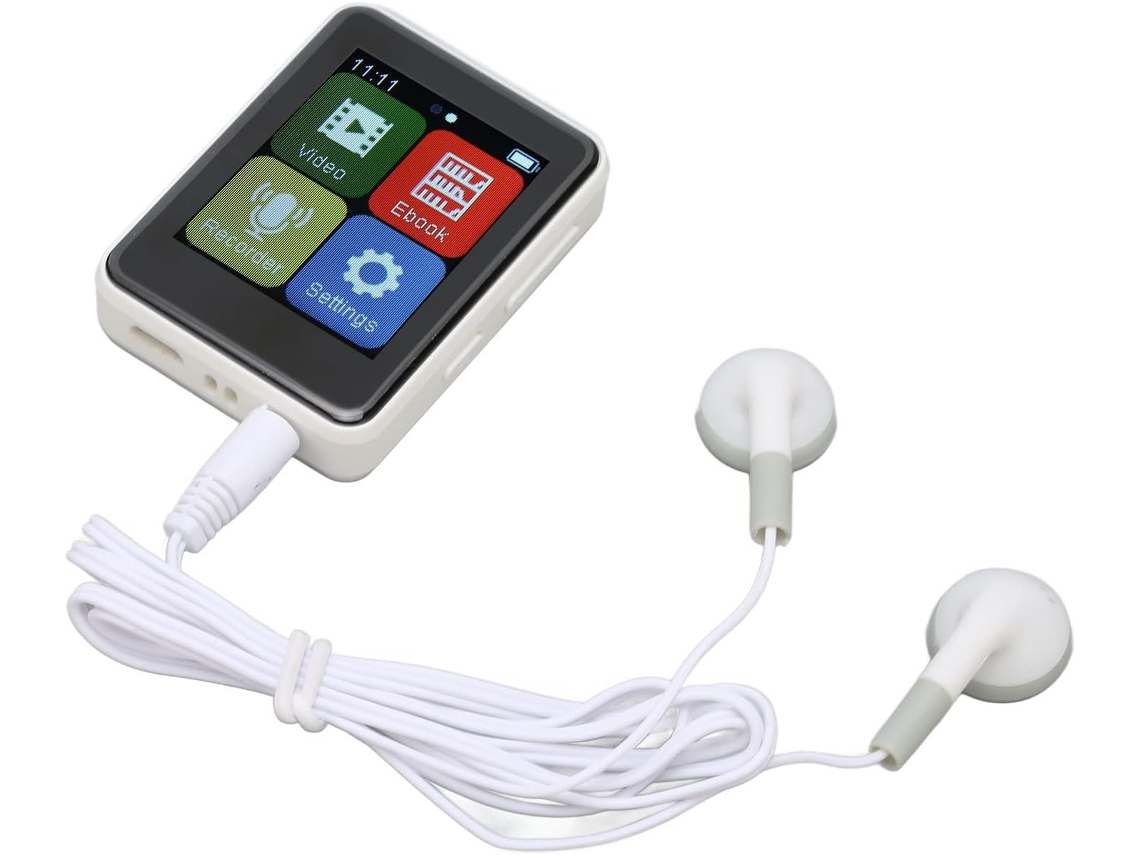 Reprodutor de MP3/MP4, Bluetooth 5.0, Tela, Alto-falante Portátil, Áudio de 1,8", HiFi, Rádio com Controle Remoto (Branco)