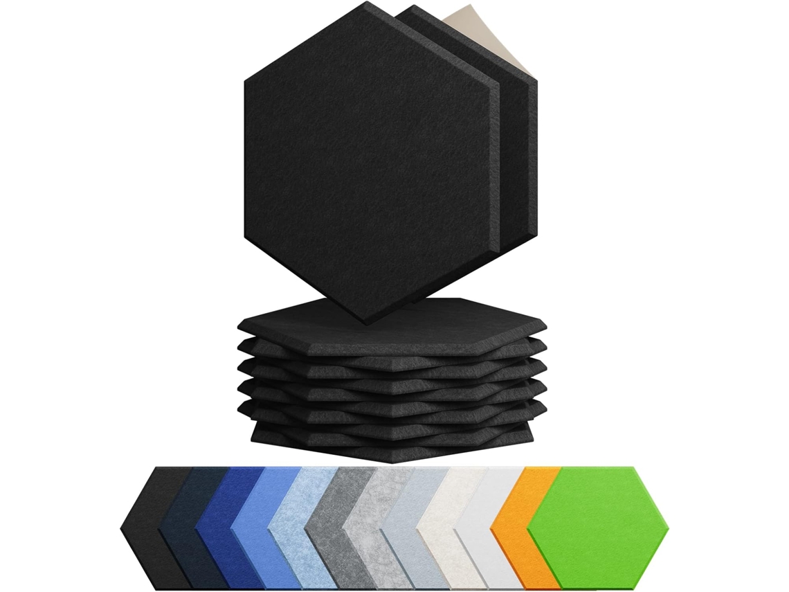 Painéis Acústicos CHRUI Poliéster Hexag Autoad 30x26cm 12 Un (preto)