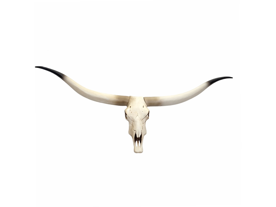 Troféu de parede com crânio de vaca, cabeça de touro Longhorn em poliresina, 103x43x11cm, 04_0002819