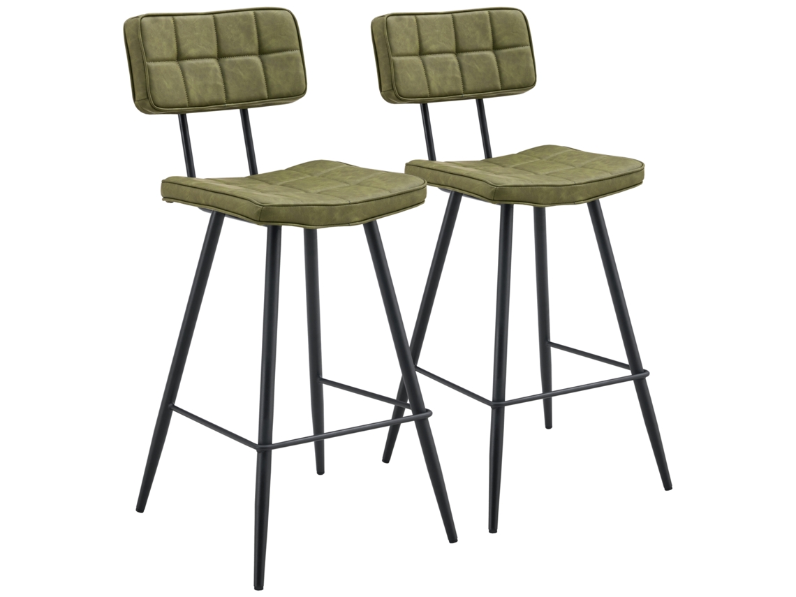 Lote de 2 Banquetas de Bar Fernand em Poliéster Verde Happy Garden