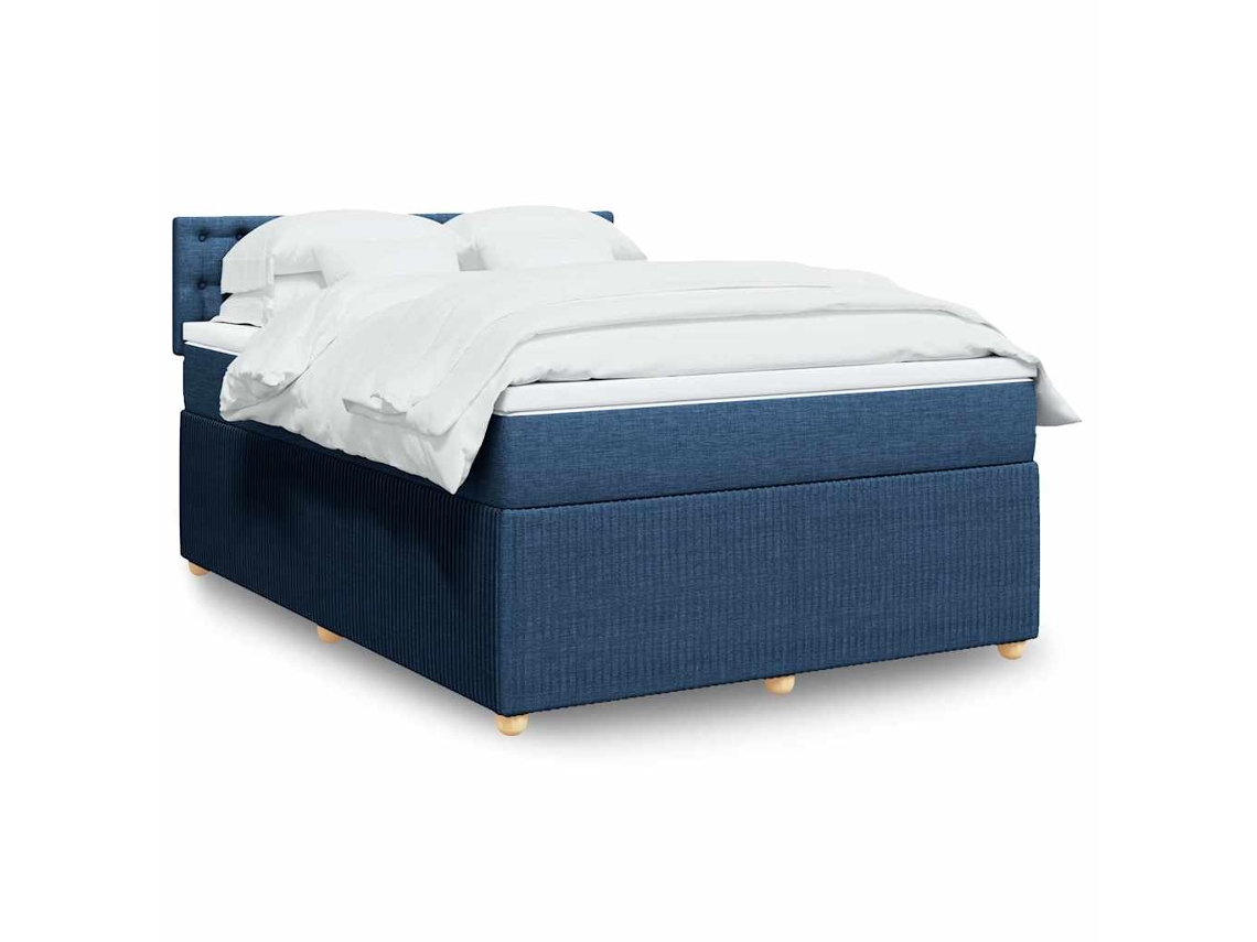 Vidaxl Cama Com Molas/colchão 140x200 Cm Tecido Azul