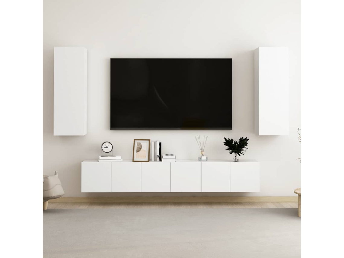 Vidaxl 5 Pcs Conjunto De Móveis De Tv Contraplacado Branco