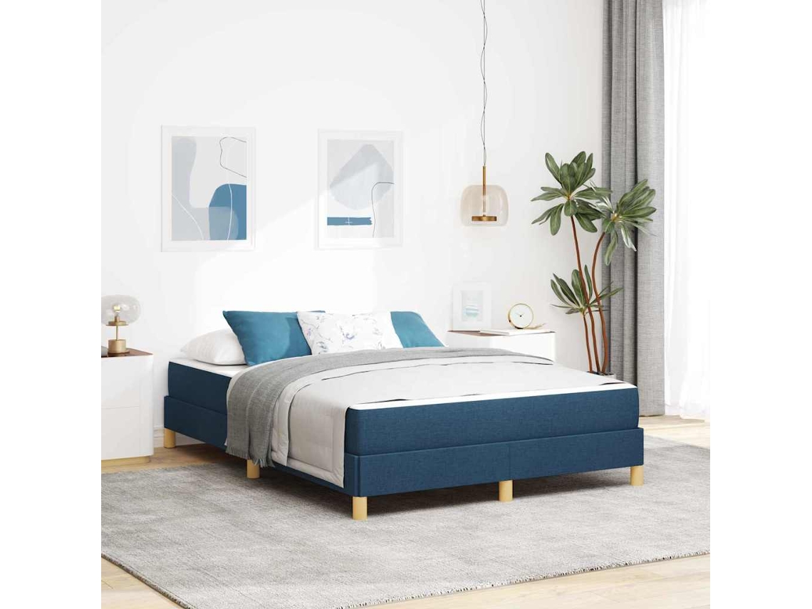 Vidaxl Cama Box Com Colchão Azul 160 X 200 Cm Tecido