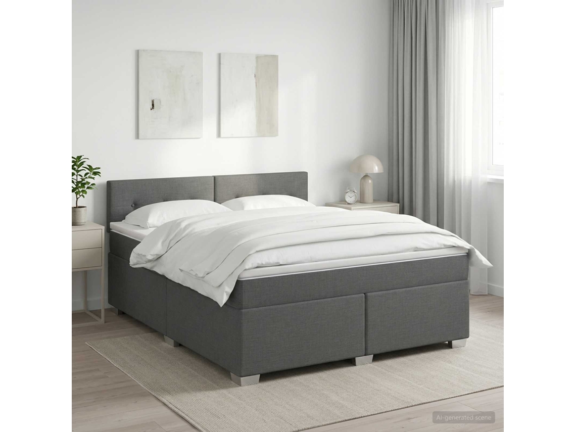 Vidaxl Cama Box Spring Com Colchão Cinzento-escuro 160 X 200 Cm Tecido