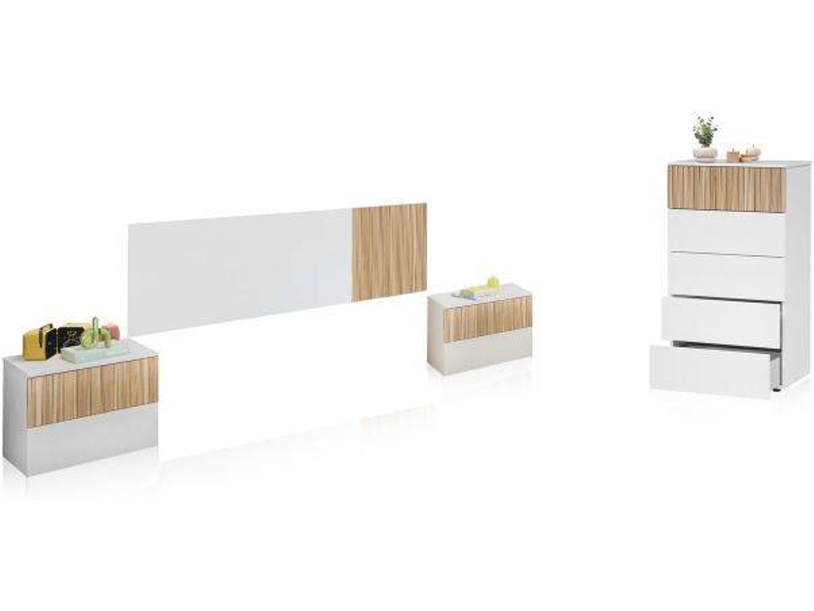 Conjunto de Quarto Nitza Artik Natur DUEHOME ABS Melamina Branco (166x50x3cm)