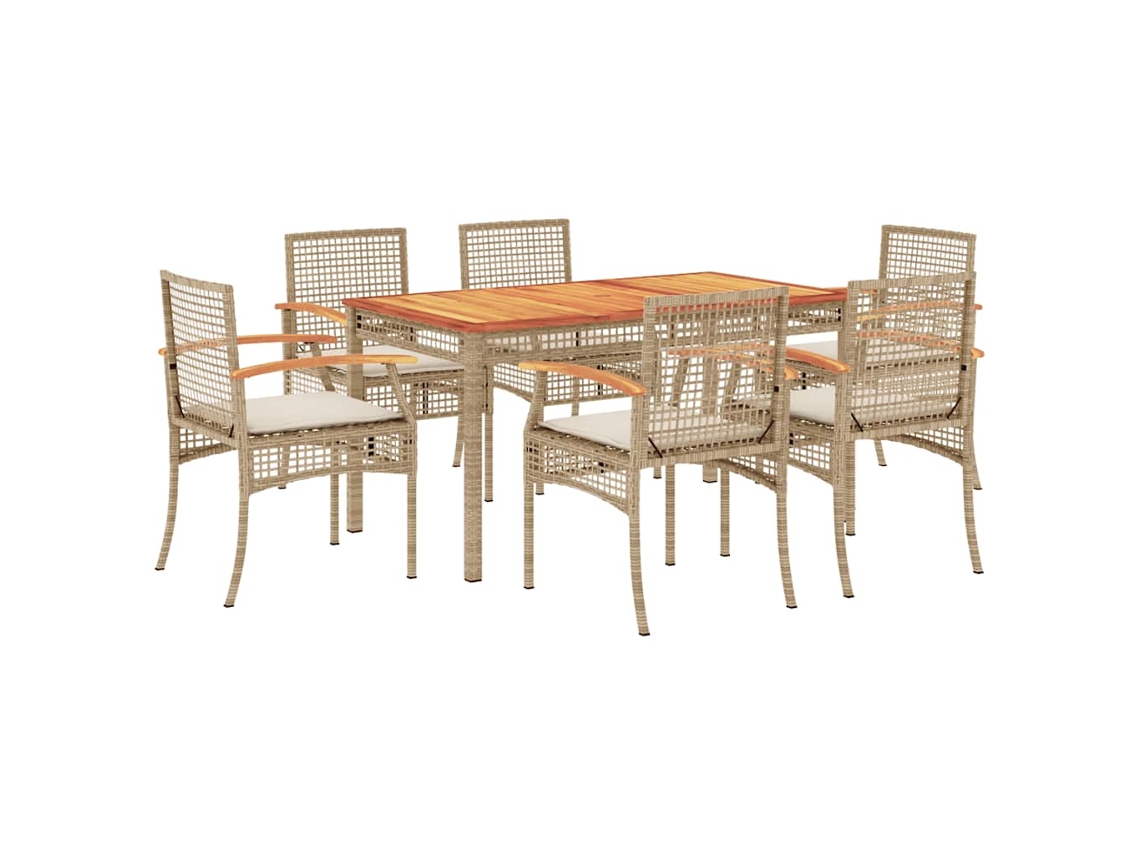 Conjunto de 7 Jantar para Jardim com Almofadões Vime Pe Bege MAISON EXCLUSIVE