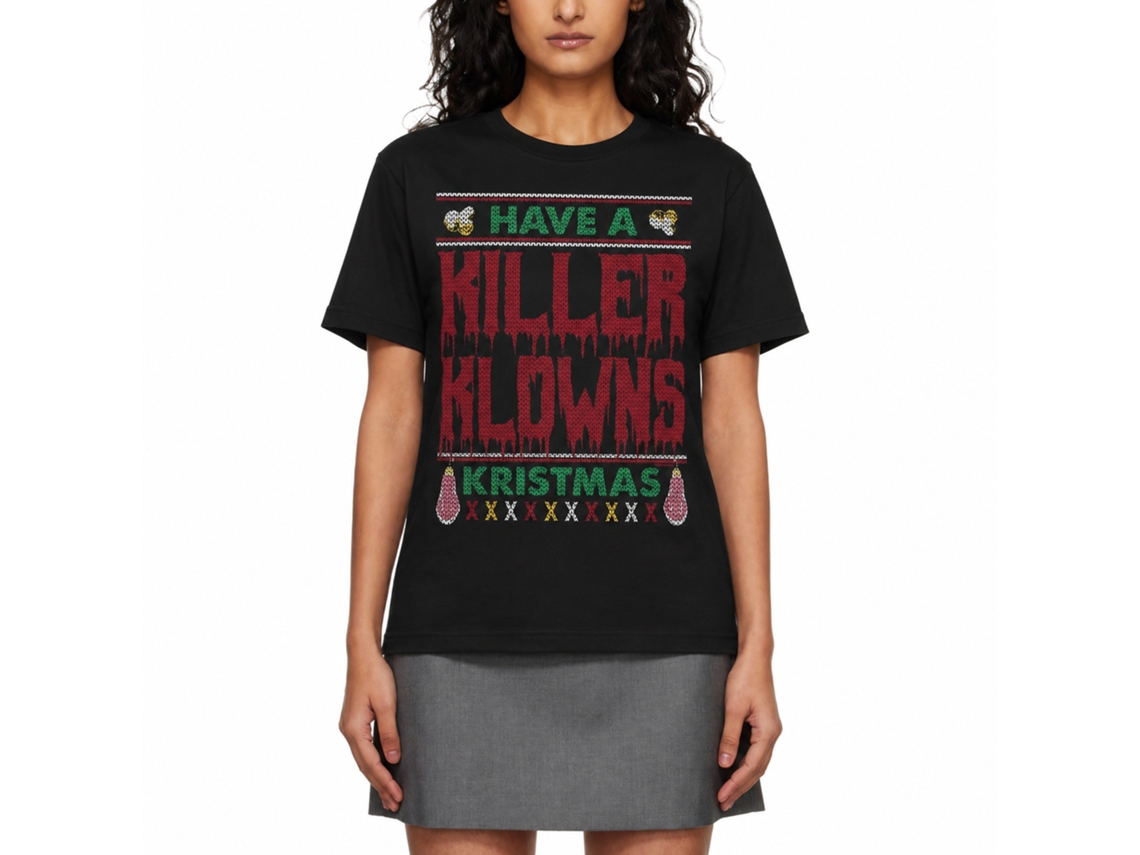 Rockinstone Killer Klowns Ugly Sweater Black Adult T-shirt Size:l