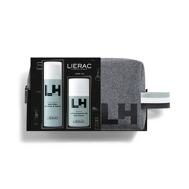 Coffret Homme Fluído Antienvelhecimento Global 50ml Desodorizante Antitranspirante 50ml Bolsa Lierac