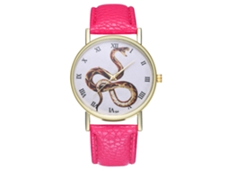 Relógio de pulso analógico de quartzo com mostrador redondo e design de animal (vermelho e rosa)