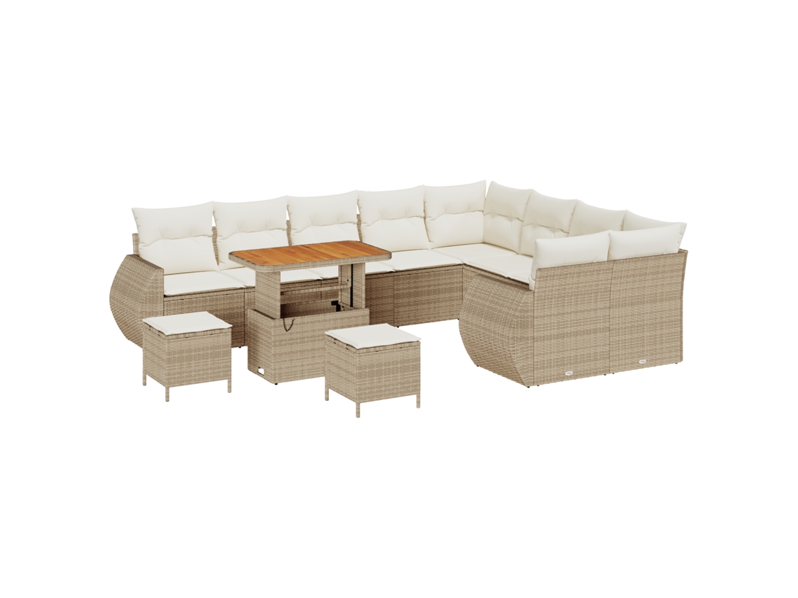 Conjunto 12 Sofá De Jardim Vidaxl Bege Vime Pe (90 X 55 X 71 Cm)