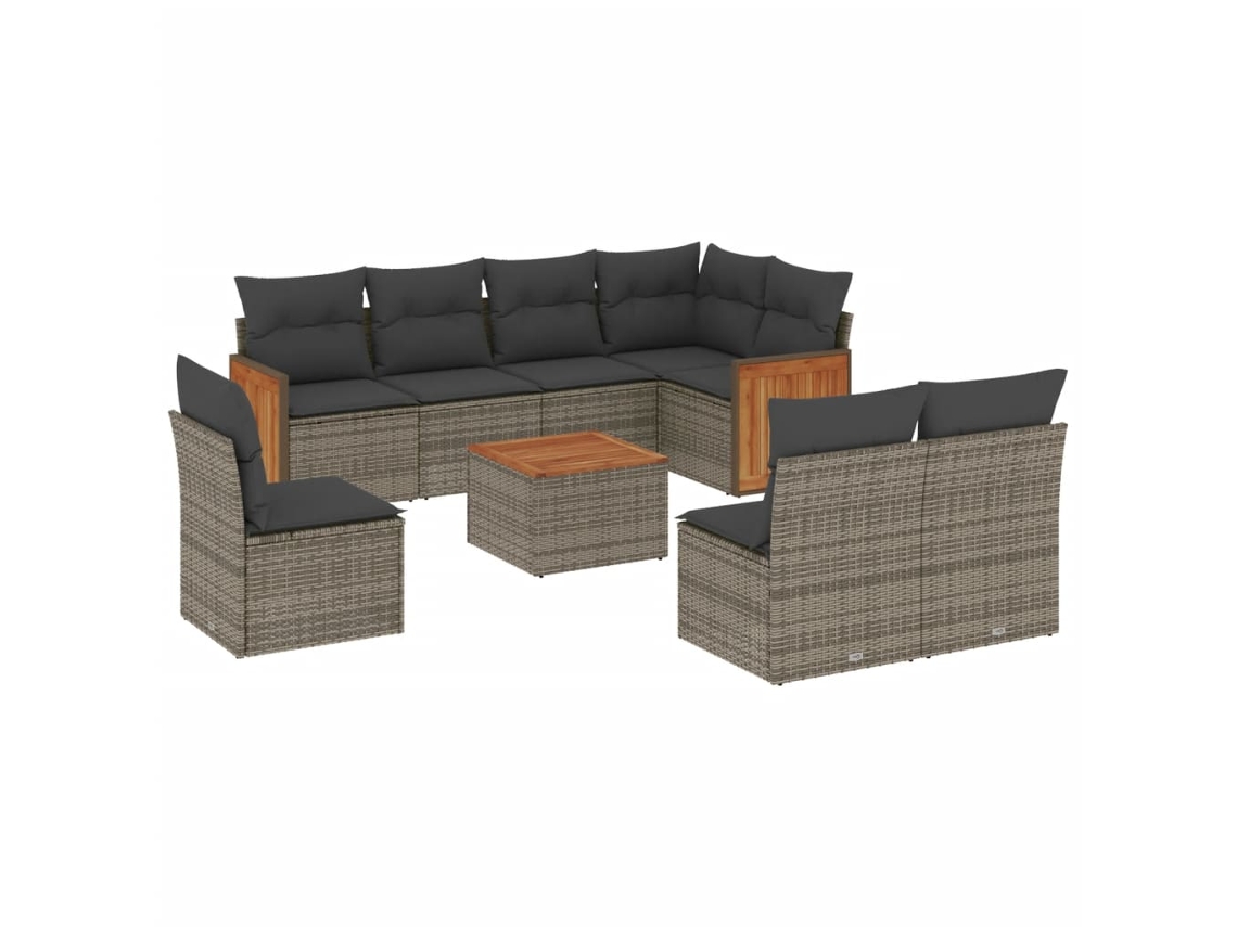 Conjunto de 9 Sofás para Jardim com Almofadões Vime Pe Cinzento MAISON EXCLUSIVE (90x200 cm)