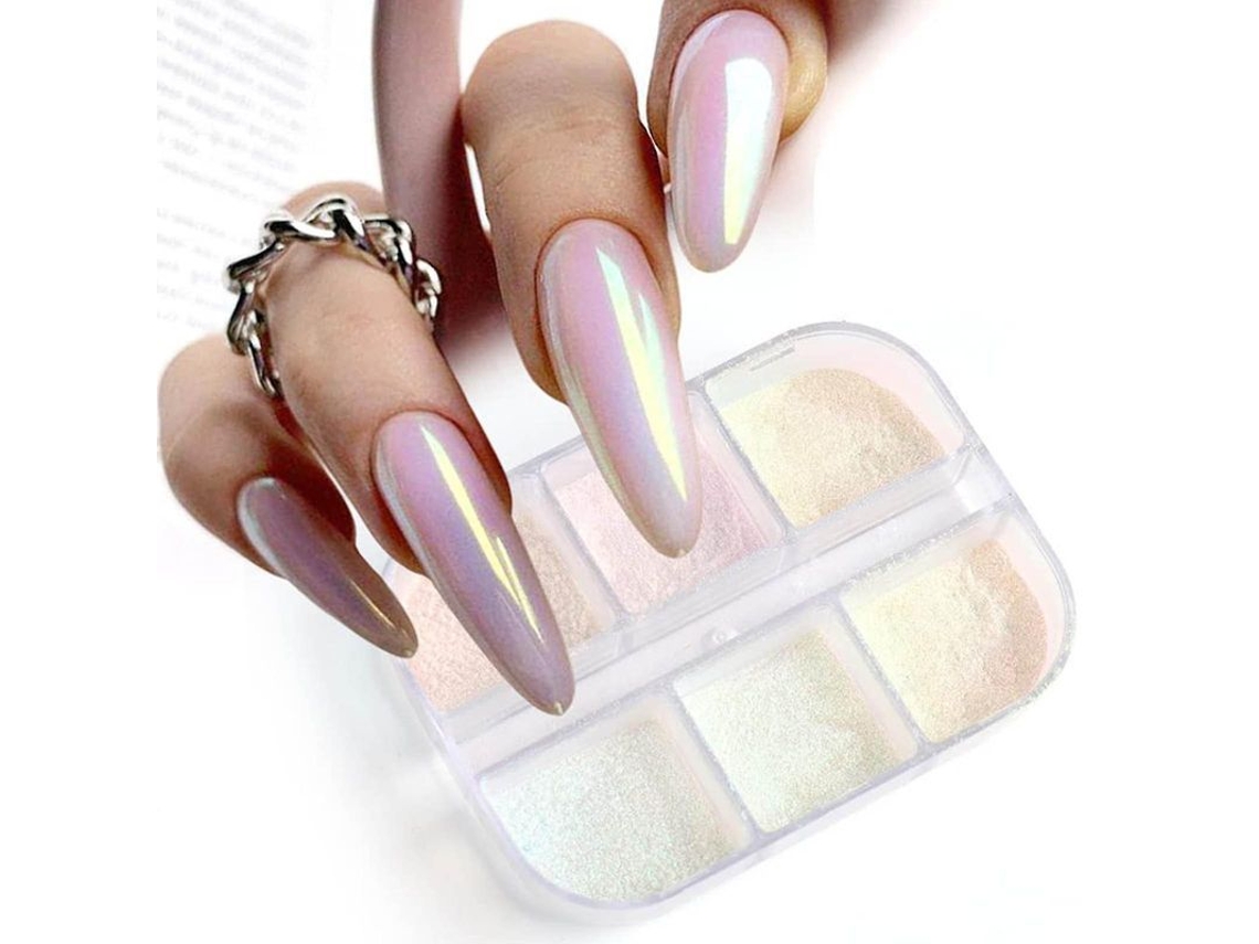 6 Pó de Unha Chrome de Pérola com Efeito Holográfico para Decoração de Unhas em Manicure