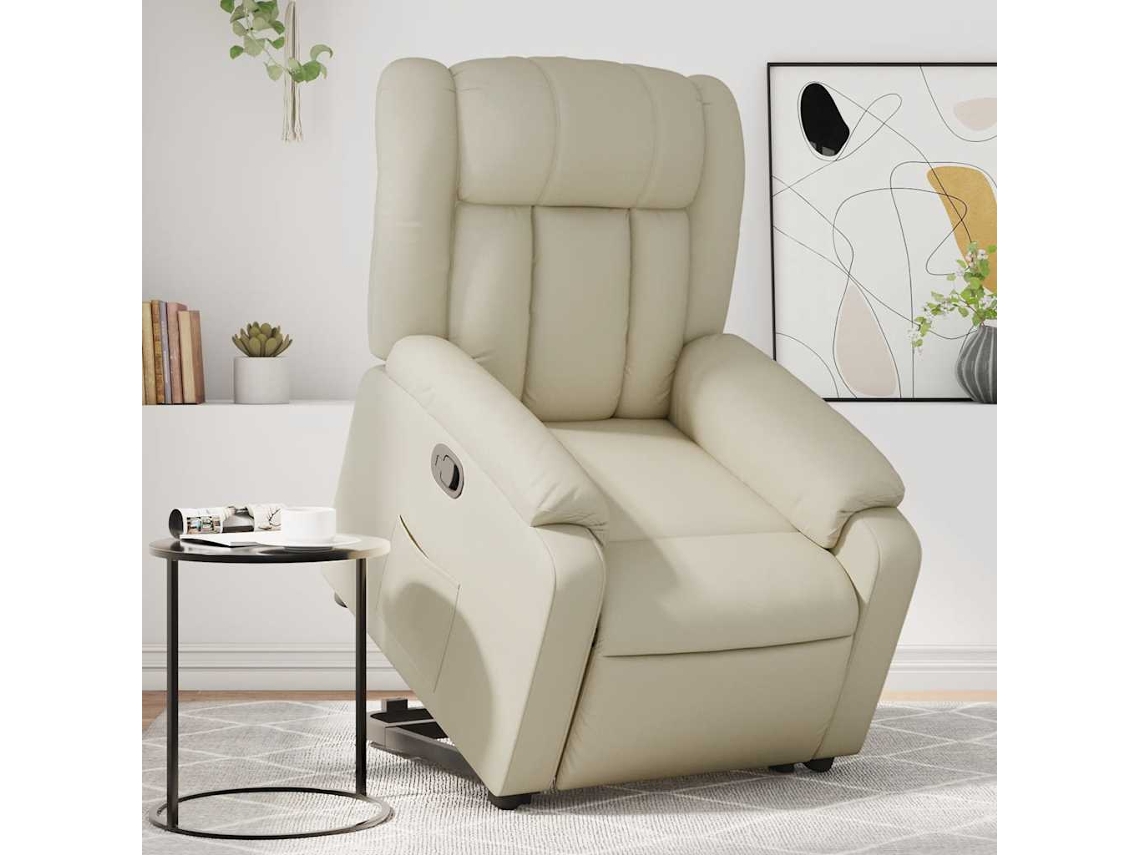 Vidaxl Poltrona Reclinável Elevatória Couro Artificial Cor Creme
