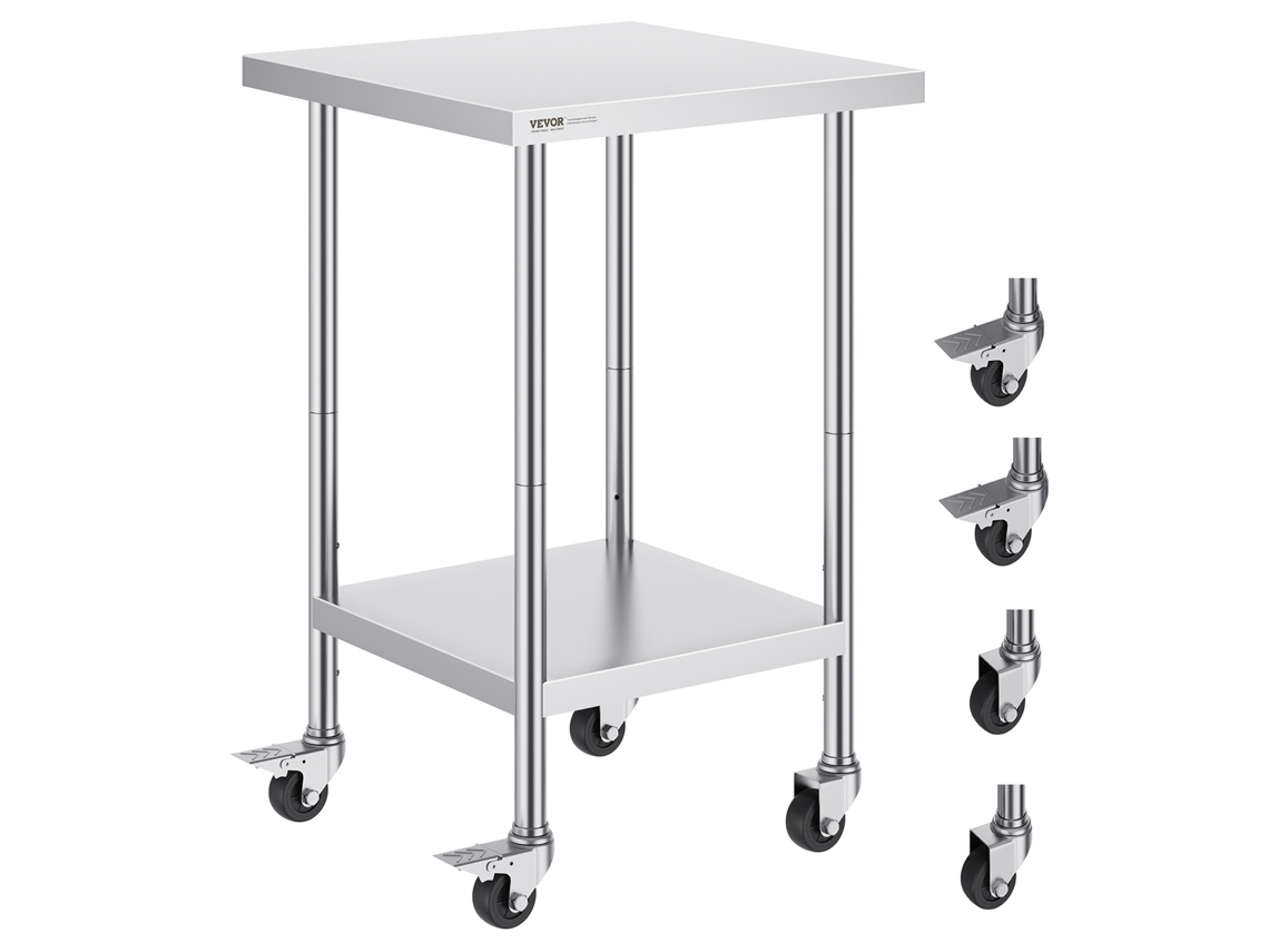 Polegada Comercial de Aço Inoxidável Da Tabela 24X24 Da Preparação Da Tabela de Trabalho de VEVOR com 4 Rodízios