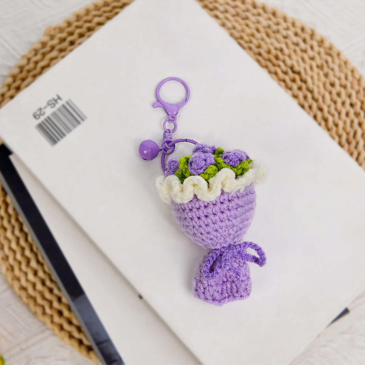 (roxo) Buquê De Rosas De Crochê Com Pingente De Chaveiro, Ideal Para Enfeitar Bolsas.