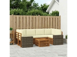 Vidaxl Conjunto De Sofás Para Exterior 7 Pcs Natural E Creme