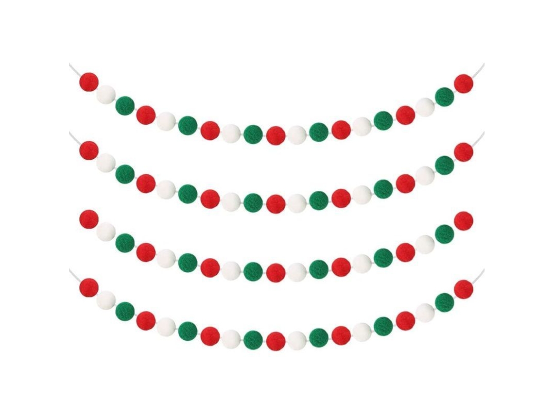 Guirlanda de Bola de Feltro de Natal, 4 Pacotes, Vermelho, Verde, Branco, 2m