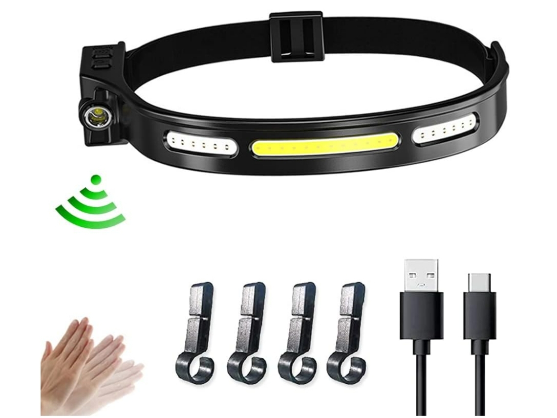 Lanterna Frontal Led Luz De Emergência Externa Lanterna Frontal Recarregável Usb Com Sensor De Movimento Lanterna Frontal De 5 Modos Preta Yunzii