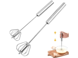2 Batedores Aço Inox Semiautomáticos 30+25cm, para Ovos/leite, Rotativos ZYBLSSBB