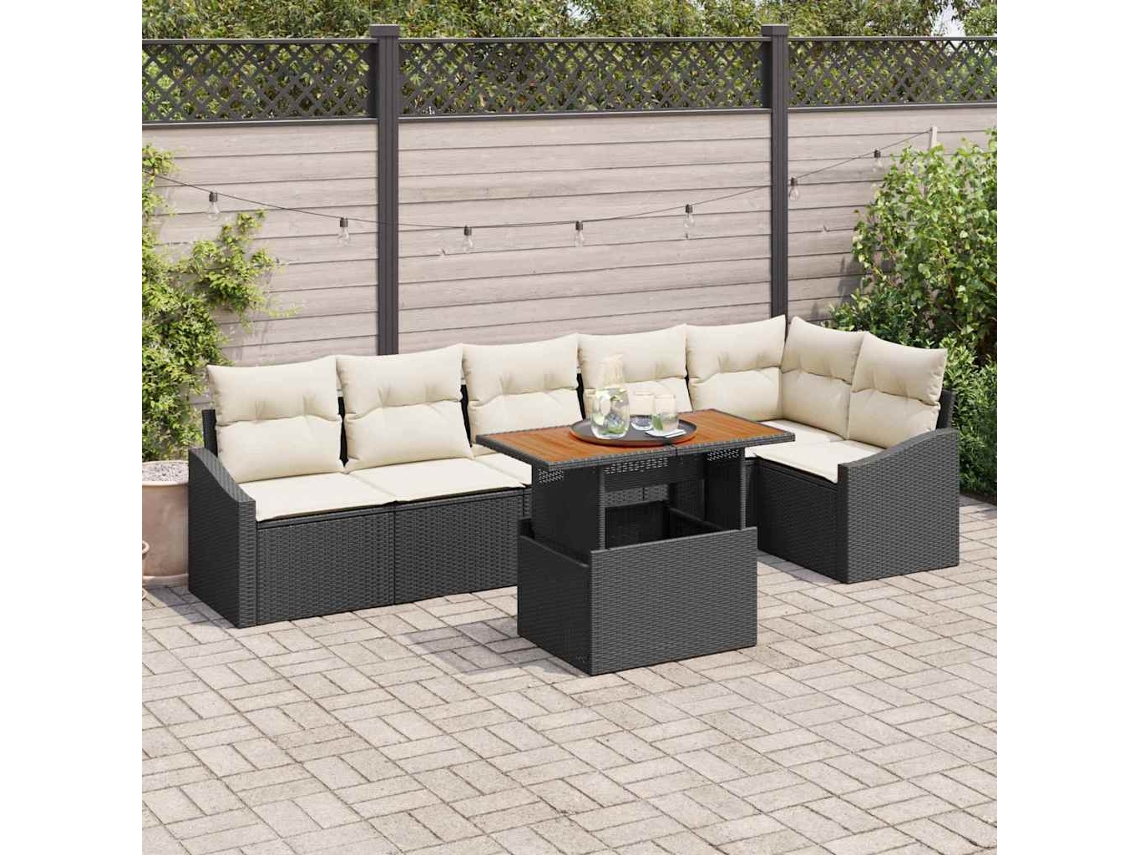 Vidaxl Conjunto De Sofá De Jardim 7 Unid. Preto Rattan Sintético