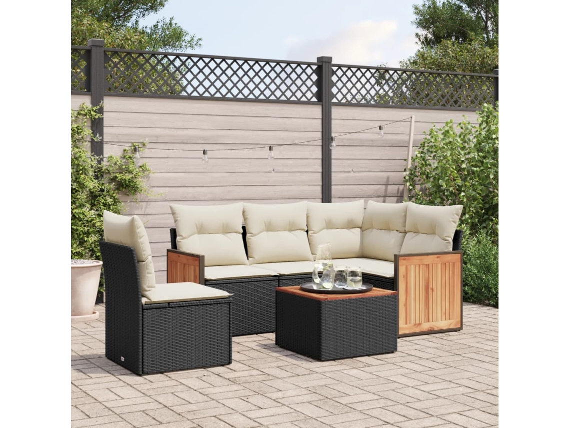 Vidaxl 6 Pcs Conjunto Sofás De Jardim C/ Almofadões Vime Pe Preto