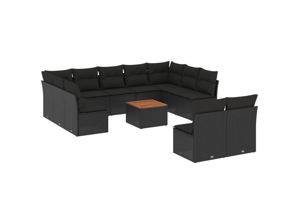 Conjunto de 12 sofás de jardim com almofadões Vime Pe Preto MAISON EXCLUSIVE