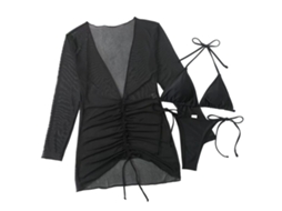 Traje de Banho 2 Peças com Casaco Malha Transparente Preto XL