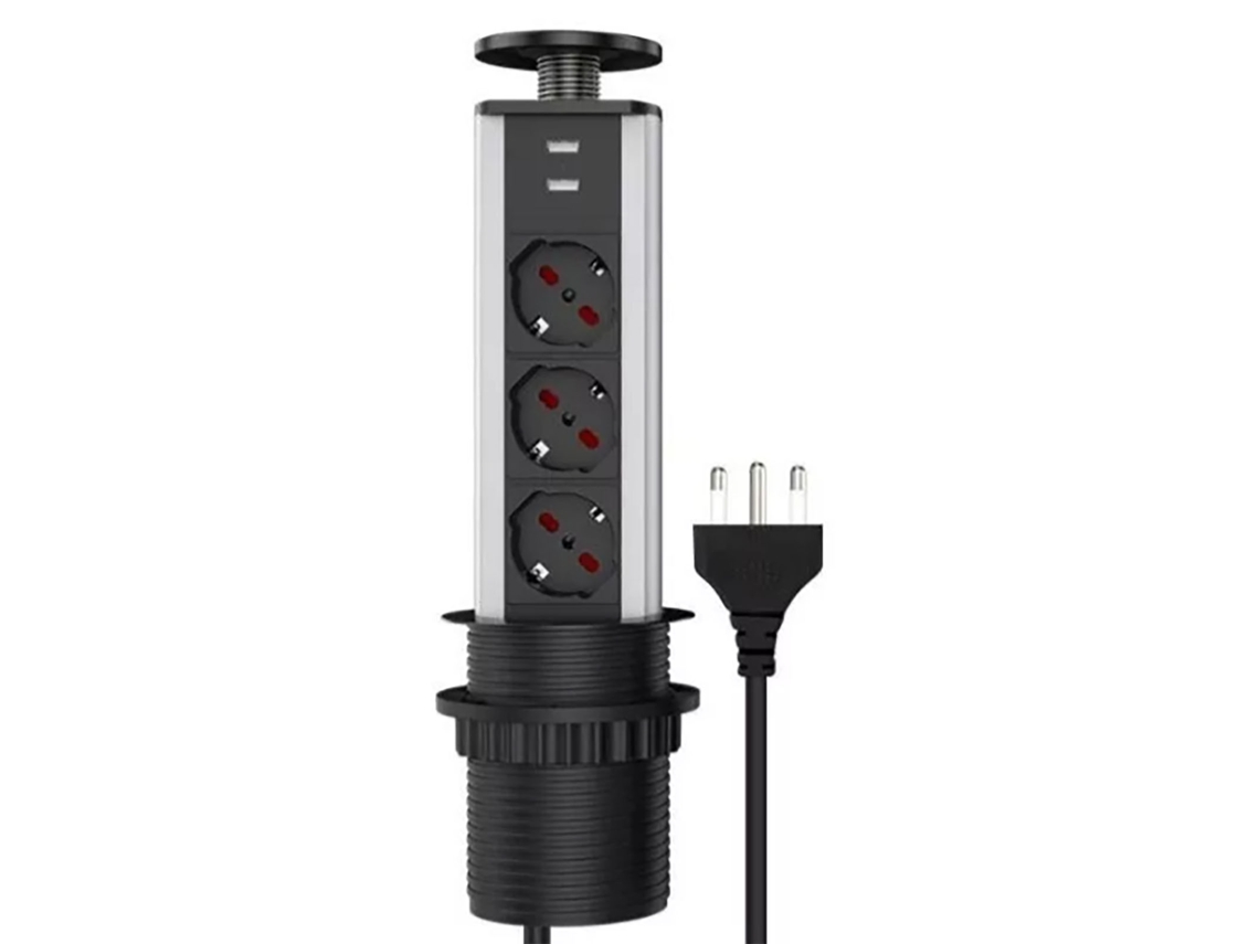 Uma Tomada De Mesa (com 3 Tomadas Multifuncionais, Portas Usb Duplas E Um Design Retrátil Oculto)
