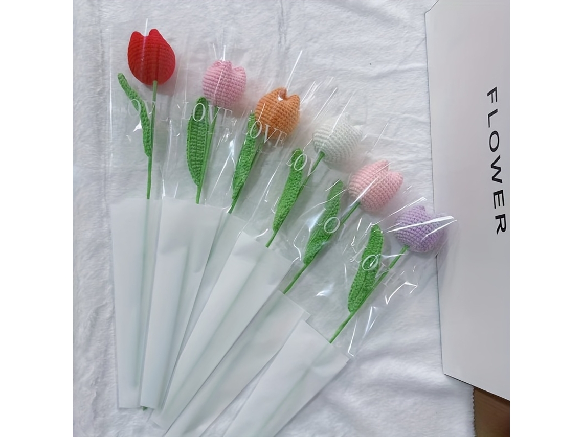 Buquê de Tulipas de Crochê Feito À Mão, Flores Artificiais Tricotadas, Presente para Decoração de Casa. AQUAFORGE